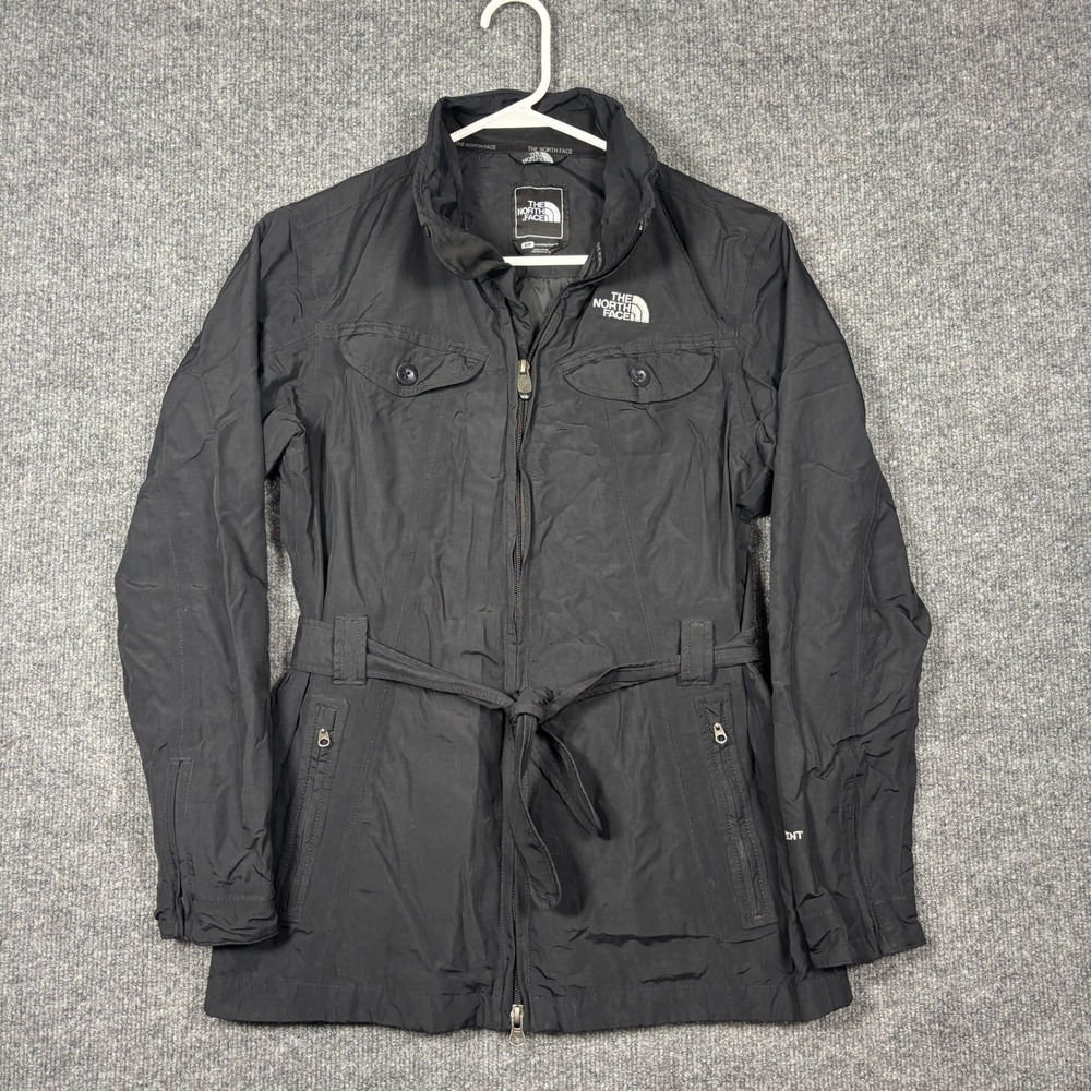 The North Face HyVent Belted Trench Coat Women's S Black Waterproof Rain Jacket